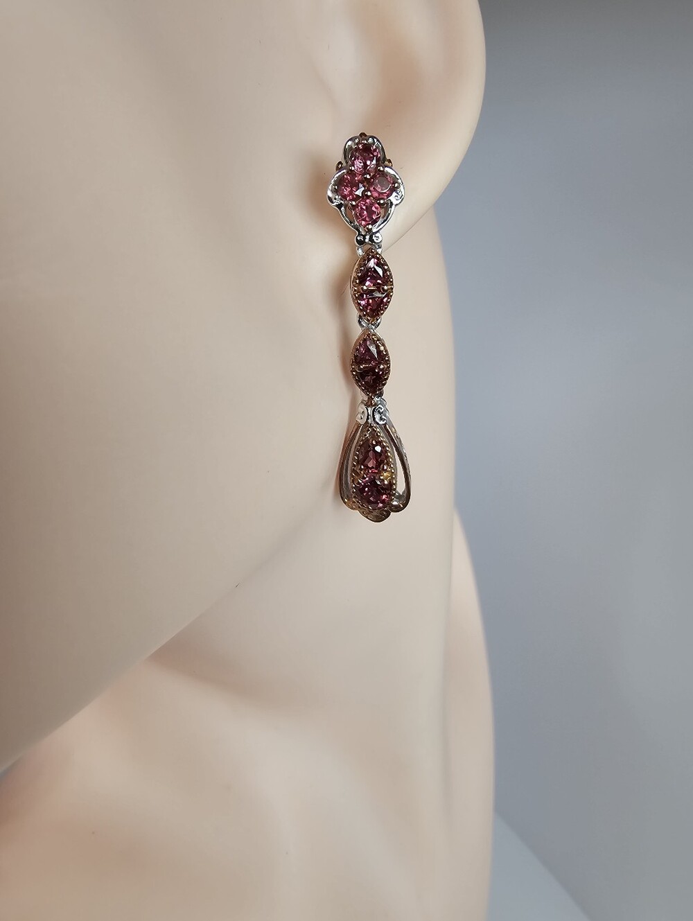 Genuine Pink Tourmaline Earrings Palladium Sterling Silver 18k Rose Gold - Picture 3 of 9